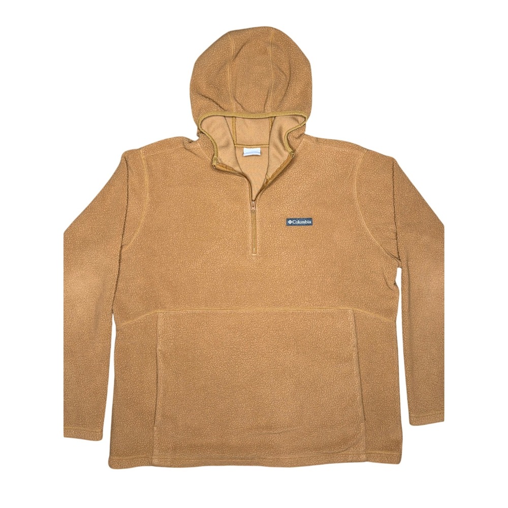 Columbia Sherpa Fleece Mens Quarter Zip XL Teddy Bear Brown Pullover Hoodie